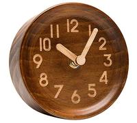 Jolsaawie Reloj analógico de madera para escritorio y mesa hecho de pino auténtico (oscuro), funciona con pilas con mecanismo de barrido silencioso preciso