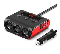 Jolsaawie TR12 - Mechero de coche triple evaporador con interruptor de visualización de voltaje, 4 USB, cargador de 120 W, fácil de usar, negro y rojo