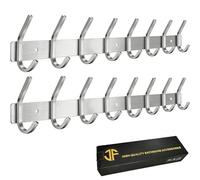 JOLY FANG - Perchero de pared, percheros para abrigos de acero inoxidable, gancho de pared, para dormitorio, cuarto de baño, cocina (plata, 8 x 2 piezas)