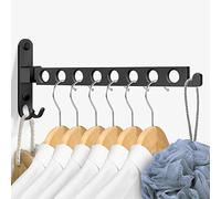 JOLY FANG Perchero de pared plegable, Colgador de Ropa Montado Paredpara balcón, cuarto de baño o lavandería (Negro, 8 agujeros)