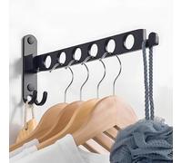 JOLY FANG Perchero de pared plegable, Colgador de Ropa Montado Paredpara balcón, cuarto de baño o lavandería (Negro, 1)