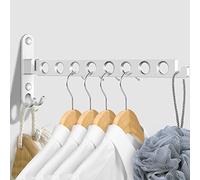 JOLY FANG Perchero de pared plegable, Colgador de Ropa Montado Paredpara balcón, cuarto de baño o lavandería (Plata, 8 agujeros)