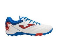 Joma Botas de fútbol Turf, 6.5-12.5 US - Tacos Profesionales - Parte Superior de Microfibra, Suela cromada, Refuerzo en el talón - Cancha, Blanco/Rojo/Azul, 42 EU