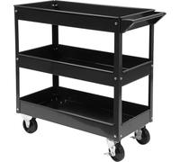 JOMAFA Carro de Servicio para Piezas y Herramientas con Ruedas Carro de Taller de Acero con 3 Estantes de Almacenamiento y Asa Lateral para Garaje Mecánico Hogar