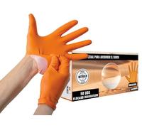 JOMAFA Guantes de Nitrilo ABSORBE SUDOR para hiperhidrosis y sudor de manos DIAMANTADOS GRIP Super resistentes Reutilizables NARANJAS 8 micras / 9´9 gramos, pack de 50 TALLA M