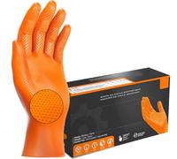 JOMAFA Guantes de Nitrilo DIAMANTADOS GRIP Super resistentes Reutilizables NARANJAS 7 micras / 8´5 gramos, pack de 100 (L (9))