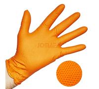 JOMAFA Guantes de Nitrilo DIAMANTADOS GRIP Super resistentes Reutilizables NARANJAS 8 micras/9´9 gramos, pack de 50 Talla L