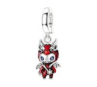 JOME Charm de Plata de Ley 925 para Pulsera, Abalorio de Dragón Rojo Esmaltado con Circonita, Colgante Kawaii Compatible con Pulseras Europeas para Mujer, Regalo Original y Divertido
