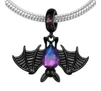 JOME Charm Murciélago Bebé en Plata de Ley 925 - Abalorio Vampirito Enamorado Negro con Corazón Rojo - Joya Gótica Compatible con Pulseras Europeas - Regalo para Halloween y Fans del Terror