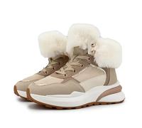 JOMIX Botines Mujer Cálidos Invierno con Cuello de Pelo Zapatillas Botín Antideslizante Sneakers Cuña para Caminar Ligeros y Calentitos para Ciudad y Diario WFB255289 Beige 38