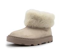 JOMIX Botines Mujer Plataforma Ligera Caña Baja Pelo Sintético Interior Peluche Suave Suela Gruesa Antideslizante Para Casa Y Calle Parquet Días Fríos ESW2527 Beige 36