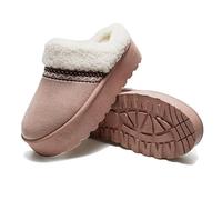 JOMIX Chanclas de invierno para mujer con cuña forro de peluche zapatillas peludas cálidas Slip On con suela antideslizante estilo casual de casa, verde caqui, 39 EU