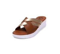JOMIX Chanclas Mujer Cuña Sandalias Mujer Verano Cruzadas Fabricadas en Italia Chanclas Mujer Piel Sandalias Mujer Comodas Piscina Playa Mar, Marrón, 36 EU