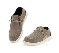 JOMIX Mocasines de Hombre Verano Planos sin Cordones Zapatos Náuticos Transpirables Cómodos y Livianos para Caminar y Ocasiones Formales,Caqui,41 EU
