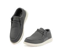 JOMIX Mocasines de Hombre Verano Planos sin Cordones Zapatos Náuticos Transpirables Cómodos y Livianos para Caminar y Ocasiones Formales,Gris,43 EU
