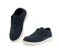 JOMIX Mocasines de Hombre Verano Planos sin Cordones Zapatos Náuticos Transpirables Cómodos y Livianos para Caminar y Ocasiones Formales,Azul Marino,42 EU