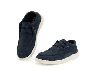 JOMIX Mocasines de Hombre Verano Planos sin Cordones Zapatos Náuticos Transpirables Cómodos y Livianos para Caminar y Ocasiones Formales,Azul Marino,42 EU