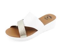 JOMIX Sandales Mules Femme Été à semelle compensée et bandes croisées,semelle amortie,légère et antidérapante,pour la maison,la plage et les loisirs,Fabriqué en Italie,Blanco,37 EU