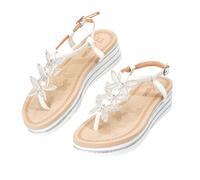 JOMIX Sandalias Cuña Mujer Verano con Entre-Dedos Elegantes con Decoración de Flores y Cuentas Chanclas T-Strap Playa Vacaciones Estilo Bohemio Zapatos Casual Moda WFF260359, Blanco, 41 EU