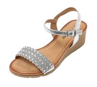 JOMIX Sandalias de Mujer Con Brillo y Cuña Para Verano - Cómodas Sandalias de Vestir Con Hebilla Para Playa, Mar y Piscina - Plateado, 36 EU