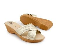 JOMIX Sandalias Dorado de Vestir Mujer con Cuña Chanclas de Estilo Italiano Muy Cómodas Zapatillas Ligeras para Exterior e Interior Dorado Metalizado 41