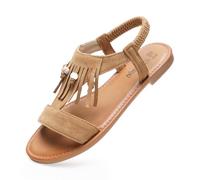 JOMIX Sandalias Mujer Boho con Elástico Tacón Bajo Cómodas para Playa y Ciudad Primavera Verano (CAML,38)