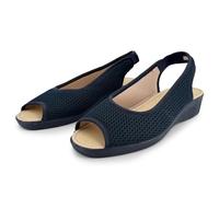 JOMIX Sandalias Mujer Ortopedicas Rejilla Transpirable Cuña Media Zapatos Señora Maior Punta Abierta Peep Toe Talon Elastico Plantilla Acolchada Suela Segura para Caminar Azul 36