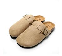 JOMIX Zapatillas Casa Mujer con Hebilla Zuecos y Mules Mujer Ante con Plantilla Ortopédica Sandalias Cómodas MD2438, Beige, 36 EU