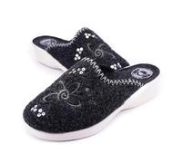 JOMIX Zapatillas de Casa Mujer de Fieltro con Bordado y Lentejuelas Pantuflas Silenciosas Calientes y Ligeras Antideslizantes con Cuña Baja Mule Señora Confort Invierno Ortopédicas ITD2531 Negro 38