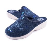 JOMIX Zapatillas de Casa Mujer de Fieltro con Bordado y Lentejuelas Pantuflas Silenciosas Calientes y Ligeras Antideslizantes con Cuña Baja Mule Señora Confort Invierno Ortopédicas ITD2531 Azul 40