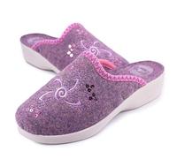 JOMIX Zapatillas de Casa Mujer de Fieltro con Bordado y Lentejuelas Pantuflas Silenciosas Calientes y Ligeras Antideslizantes con Cuña Baja Mule Señora Confort Invierno Ortopédicas ITD2531 Rosa 37