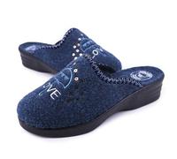 JOMIX Zapatillas Mujer Invierno de Fieltro Bordado LOVE Paraguas y Lentejuelas Cuña Baja Made in Italy Calientes y Cómodas para Casa ITD2432 Azul 40
