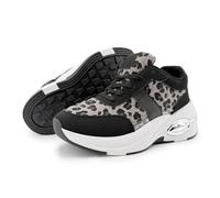 JOMIX Zapatillas Mujer Plataforma Animal Print Cuña Ligera Suela Antideslizante Empeine Transpirable Plantilla Acolchada Calzado Cómodo para Trabajo Trayectos Paseo Urbano y Viaje WSC255352 Negro 39