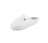 JOMIX Zuecos Mujer Sanitarios Trabajo Hospital Cocina Fabricadas en Italia Zapatillas Ortopédicas Mujer Zuecos Piel Mujer con Cuña, Blanco, 41 EU