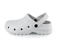 JOMIX Zuecos Sanitarios Trabajo Hospital Zapatillas Jardín Cocina Ligeros Zuecos Unisex Hogar Goma Eva Fabricadas en Europa, Blanco, 40-41 EU