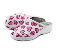 JOMIX Zuecos Trabajo Mujer Zapatillas Sanitario Ligeros con Suela Antideslizante y Plantilla Confort para Limpieza Cocina y Comercio Interior ITD2210 Corazones 37