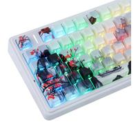 JOMKIZ Teclas de pintura de tinta, diseño de flor de ciruelo rojo, perfil de cerezo, juego de teclas personalizadas, 130 teclas PBT impresas en el lateral para teclados mecánicos