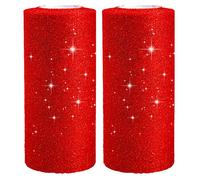 Jomnvo Rollo de cinta de tul brillante de tul con purpurina, 2 rollos de 50 yardas de 15 cm de ancho, para hacer lazos, falda tutú, decoración de árbol de Navidad, color rojo