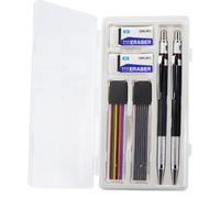 JOMPENS Kit de portaminas de 2 mm, caja de 2 lápices, 24 minas de lápiz y 2 gomas de borrar, incluyendo sacapuntas integrado, perfecto para escribir, arte, tareas y diarios (negro)
