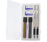 JOMPENS Kit de portaminas de 2 mm, caja de 2 lápices, 24 minas de lápiz y 2 gomas de borrar, incluyendo sacapuntas integrado, perfecto para escribir, arte, tareas y diarios (tapa de bolígrafo)