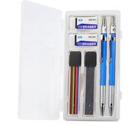 JOMPENS Kit de portaminas de 2 mm, caja de 2 lápices, 24 minas de lápiz y 2 gomas de borrar, incluyendo sacapuntas integrado, perfecto para escribir, arte, tareas y diarios (azul)