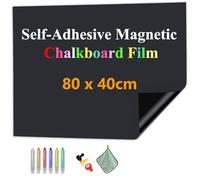 JOMUSAGA Pizarra Magnética de Tiza, 80 × 40 cm, Película Magnética Autoadhesiva para Pizarra Blanca, Pizarra Borrable. Adecuada para Escuela, Oficina y Hogar. Incluye Tizas Sin Polvo, Imanes y Paño