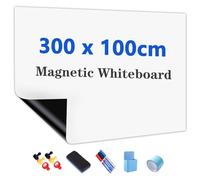 JOMUSAGA Rollo de Pizarra Blanca Magnética, 300 x 100 cm, Papel Pizarra Adhesiva para Pared, Whiteboard adecuado para Escuela, Familia y Oficina, con Rotuladores, Borrador e Imanes