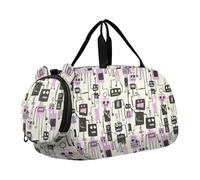 Jon Klassen Style Robots Design - Bolsa de deporte para niña, con compartimento para zapatos, gran capacidad, para fin de semana, baile, viajes, deportes, fitness y entrenamiento, color morado