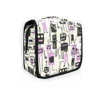Jon Klassen Style Robots Design - Bolsa de maquillaje morada con gancho para colgar, bolsas de viaje ligeras para mujer, accesorios de viaje