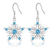 JONAKO Pendientes de copo de nieve de Navidad para mujer, aretes colgantes de copo de nieve de plata, aretes de Navidad con circonita cúbica AAA+, regalos de joyería de cumpleaños para niñas y