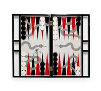 Jonathan Adler Eden - Juego de utensilios para hornear | Juego de backgammon lacado de alto brillo con un motivo de serpiente entrelazado; pliegues interiores negros