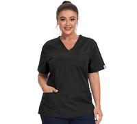 JONATHAN UNIFORM Casaca Sanitaria Mujer 3 Bolsillos Manga Corta, Cuello V Uniformes Sanitarios para Medico Enfermera (Negro, M)