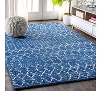 JONATHAN Y MOH101A-8 Hype Alfombra Interior Diamante Vintage Bohemio Estilo Marroquí, Fácil de Limpiar, Habitación, Cocina, Salón, Anti Derrame 240 cm x 300 cm, Azul/Blanco