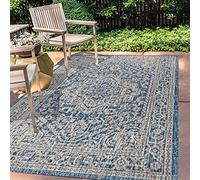 JONATHAN Y SMB101B-8 Sinjuri Alfombra Interior Exterior Textura Tejido Medallón Fácil de Limpiar, Habitación, Cocina, 240 cm x 300 cm, Azul Marino/Gris